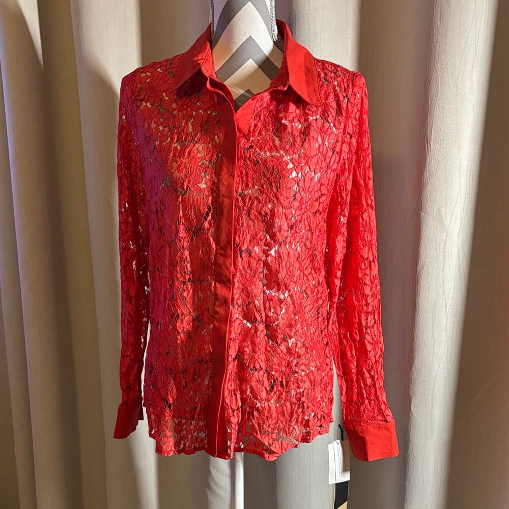 Halogen Vibrant Red Lace Top
